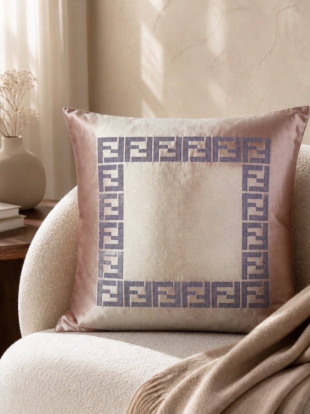 FENDI pairs of soft purple pillows with Metallic Logo